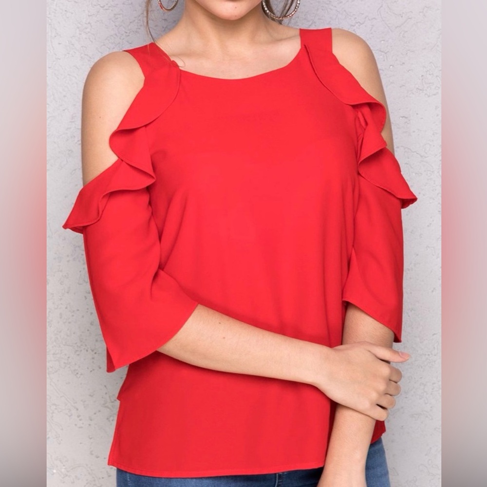 Stella & Dot meets Maette Pippa Cold Shoulder Ruffle Sleeve Blouse